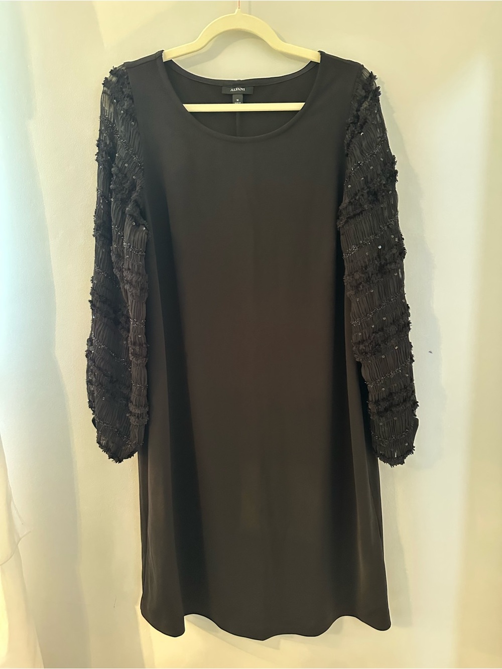 Alfani Women Black Sequined Textured Long Sleeve Shift Dress Plus Size 1X LBD